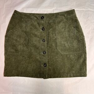 CI SONO Olive Corduroy Button-Front Skirt XL with front pockets
